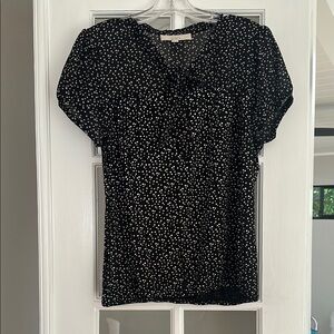 LOFT Black and White Fitted Buttoned Blouse